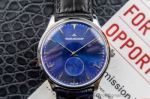 Perfect Replica Jaeger LeCoultre Blue Face Smooth Bezel Black Leather Strap 41mm Watch